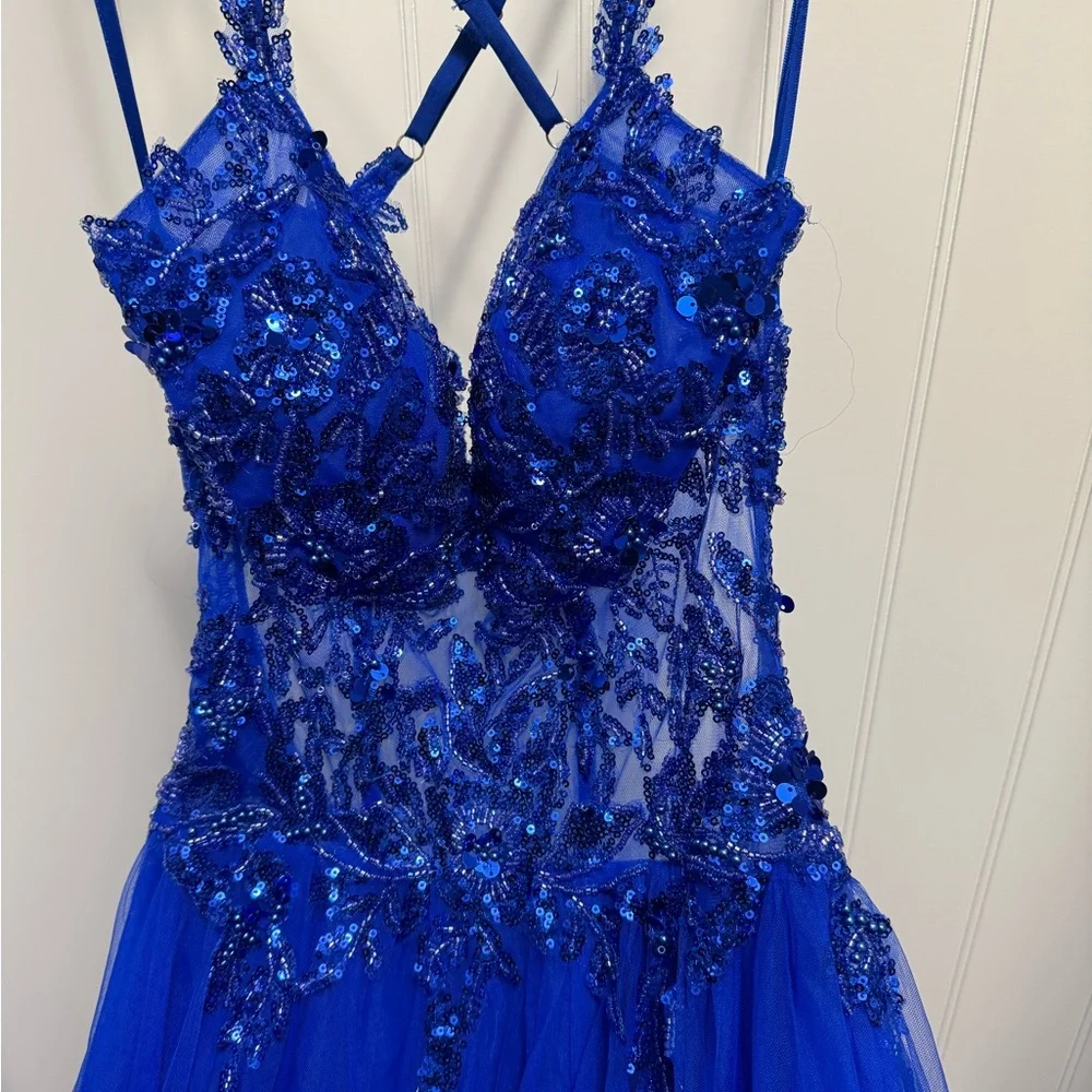 Stunning Blue Sequin Prom Dress - Picture 1 of 8